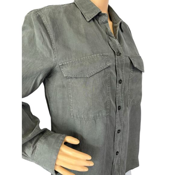 Zara Linen Blend Pocket Shirt Gray Button Collared Long Sleeve Relaxed Size S - Picture 12 of 14
